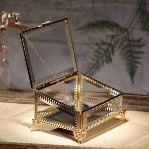 lot 38786 image: Glass Vintage Jewelry Box Keepsake storage Trinket Ring Display Box Home Decor Beveled Clear Glass Box Organizer (5.7x4.3x2.7Inches) - Retail $30