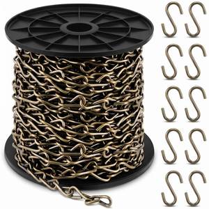 lot 38790 image: 50ft Antique Bronze Jack Chain with 10 pcs S Hooks Galvanized Steel Twist Chain with Spool-Weldless for Hanging Fixture, Bird Feeders, Overhead Lights, Artworks, Flowerpots (2mm) - Retail $30