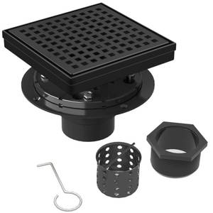 lot 38791 image: 6 Inch Matte Black Square Shower Drain with Removable Grate - Retail $31