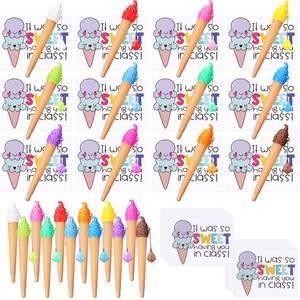 lot 38831 image: 24 Sets End of Year Gift, Includes 24 Ice Cream Cone Pens Black Ink, 24 Gift Cards and Double Sided Adhesive Dots for End of Term Summer Birthday Party (Ice Cream) - Retail $15