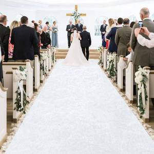 lot 38833 image: White Aisle Runner for Wedding Ceremony 5FTx15FT Wedding Aisle Runners for Indoors with Carpet Tapes Velvet Fabric Walkway Carpets Wedding Outdoor Floor Runner Church Beach Birthday Carpets - Retail $34