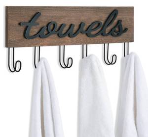 lot 38837 image: Wall Mounted Towel Rack, 6 Hooks Rustic Wood Bathroom Towel Hanger - Retail $16
