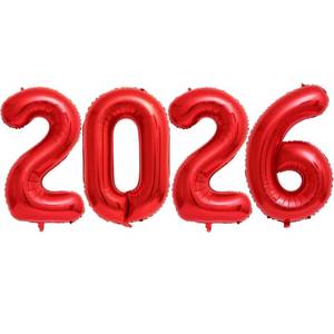 lot 38843 image: Red 2026 Balloons, 40 Inch 2026 Number Balloon Foil New Year Balloon Numbers for New Years Eve Party Graduation Party Decoration - Retail $6