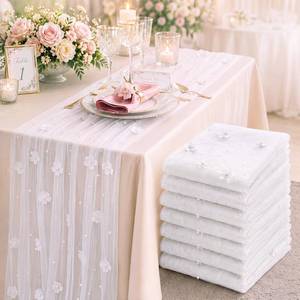 lot 38846 image: 6 Pcs 29x120 Pearl Tulle Table Runner, White - Retail $28