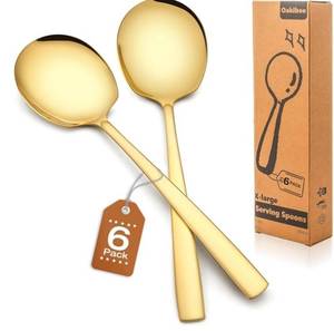 lot 38883 image: Extra Large Serving Spoons Set of 6-Piece, 11.7-Inch Gold Serving Spoon 188 Stainless Steel Serving Utensils for Buffet, Parties, Catering, Banquet - Dishwasher Safe (6-Pack, Gold) - Retail $27