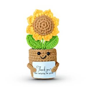 lot 38907 image: Mini Sunflower Teacher Appreciation Gifts, Thank You Gift for Teacher Boss Manager, Handmade Crochet Positive Plant with Card, Cute Small Desk Decor, End of School Year Christmas Graduation Present - Retail $10