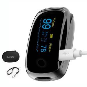 lot 38944 image: Rechargeable Pulse Oximeter Fingertip Oxygen Monitor Fingertip with SpO2 Pulse Rate and PI RR OLED Precision Fast Oximeter SpO2 Reading Outdoor Sports Home (Black) - Retail $23