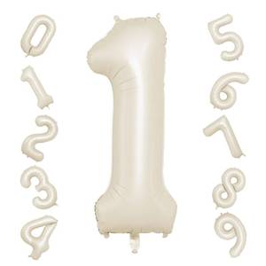 lot 38952 image: 40 Inch Cream Number 1 Balloon, Beige Large 1st Birthday Balloons, Digital 1 Cream White Giant 1 Foil Balloon Helium for 1st Birthday Decorations First Year Boys Girls Baby Shower Party Supplies - Retail $5