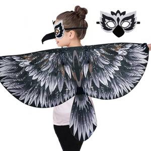 lot 38953 image: Bird-Wings-Costume for Kids and Headband - Eagle-Parrot-Owl Dress-up-Wings for Girls Boys Halloween-Party Favors (Black) - Retail $12
