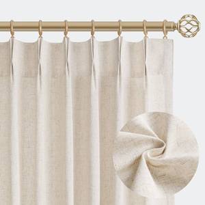 lot 38956 image: Linen Pinch Pleated Curtains 84 Inch Length 2 Panels Set for Living Room Cream Semi Sheer Window Curtain for Bedroom Boho Farmhouse Neutral Back Tab Drape Decor with Hooks, Natural Beige Ivory - Retail $20