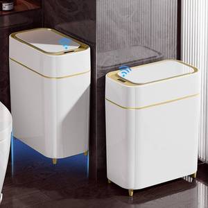 lot 4001 image: 2-Pack Trash Can with Lid, Slim Motion Sensor, Touchless, 2.3gal, WhiteGold