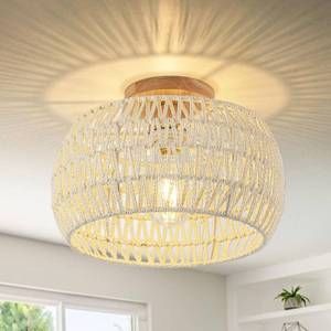 lot 4002 image: Boho Cream White Rattan Handwoven Chandelier - Small Flush Mount