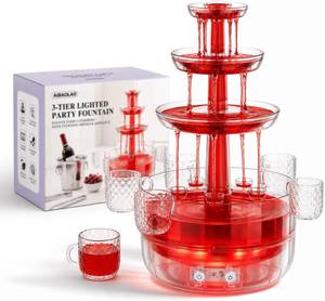 lot 4015 image: 3-Tier LED Drink Dispenser, 1.5-Gal Punch Bowl with Filter, 6 Cups