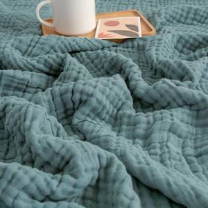 lot 4042 image: EMME Cotton Throw Blanket 50x60, Lightweight All-Season Teal