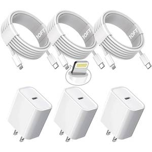 lot 4048 image: 3-Pack 10ft iPhone Fast Charger USB-C to Lightning Cable