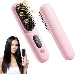 lot 4051 image: Go Brush Pro 2026 Cordless Hair Straightener Brush, 199M Ionic, 1-Min Heat