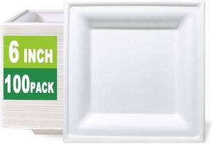 lot 4052 image: GreenWorks 100 Count 6-Inch Compostable Plates, Heavy Duty Bagasse & Bamboo