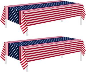 lot 4064 image: Childom 2-Pack Patriotic Tablecloths 54x108 Disposable American Flag