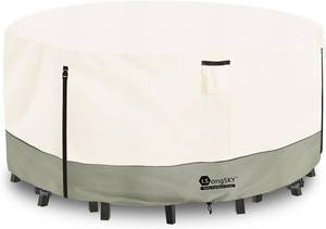 lot 4066 image: 48-Inch Round Table Cover, 600D Heavy Duty Waterproof, 48 Dia x 28 H, Beige