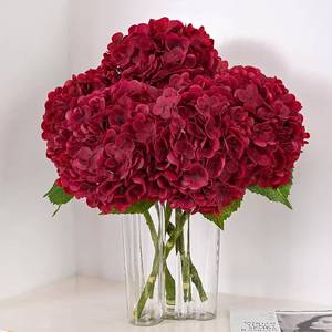 lot 4067 image: 3Pcs 21in Latex Real Touch Hydrangea Artificial Flowers (Burgundy)