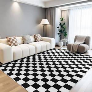 lot 4078 image: Terrug Black and White Checkered Rug for Bedroom, 4x6 Washable Area Rugs