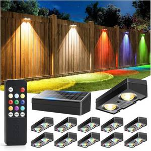 lot 4092 image: JOFIOS Solar Fence Lights with Remote, 12-Pack RGBWhite, Dusk to Dawn