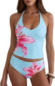 lot 4101 image: ZAFUL Womens Tankini Swimsuit Halter Neck Tummy Control Two Piece Swimwear Mediu
