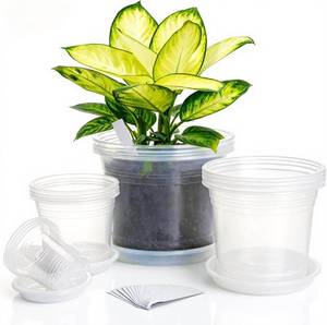 lot 4107 image: 16 Pack Clear Nursery Pots with Saucers, Drainage Holes & Tags, 46810in