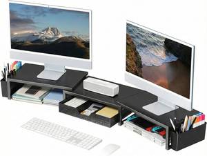 lot 4109 image: OPNICE Desk Organizer with Monitor Stand Riser, Drawer, 2 Pen Holders