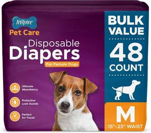 lot 4142 image: Retail $37 Inspire Pet Care Dog Diapers for Female Dogs  Bulk Value, 48 Count, Medium
