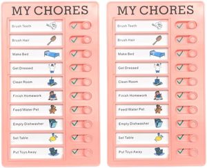 lot 4154 image: 2 Pcs Chore Chart Set, Sliding Routine Task Boards for AdultsKids (Pink)