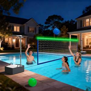 lot 4161 image: Pool Volleyball Net Set with LED Lights, Adjustable 15-32ft Length