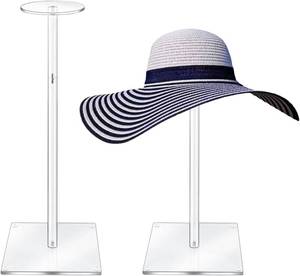lot 4171 image: Acrylic Hat Stand and Wig Display Rack, 2pcs, 17 Clear Hat Holder