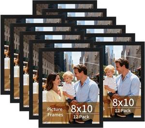 lot 4180 image: Lyeasw 8x10 Picture Frames, Black, 12 Pack, Matted Wood Grain, WallDesk
