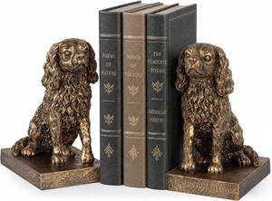 lot 4221 image: Cavalier King Charles Spaniel Bookends, Resin Dog Bookends, Non-Slip, Gold