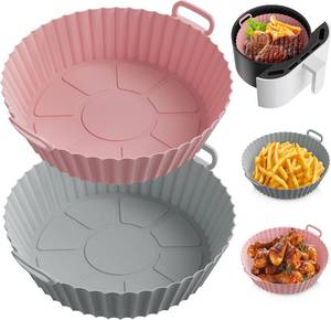 lot 4242 image: ME.FAN Air Fryer Silicone Liners for 4 7 Qt, 2 Pack, Basket, Rose Pink & Grey