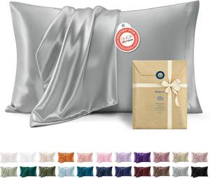 lot 4253 image: Bedsure Satin Pillowcase, Queen Size, 2pcs, Cooling, 20x30in, Silver Grey