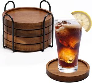 lot 4256 image: 4 Pcs Wood Coasters with Holder, Absorbent Drink Coaster Set for Table