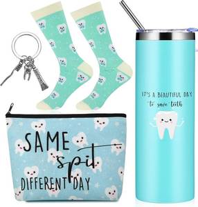 lot 4257 image: Maxcheck 4 Pcs Teeth Gifts 20oz Stainless Steel Tumbler with Straw (Blue)