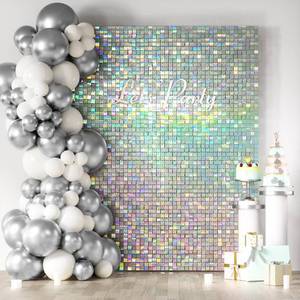 lot 4268 image: COKAOBE LiteGrid Series Shimmer Wall Backdrop - 24Pcs Iridescent Silver