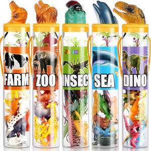 lot 4271 image: JOYIN 69 Pcs Small Animal Figures Mini Jungle Toy Set with Sensory Bin