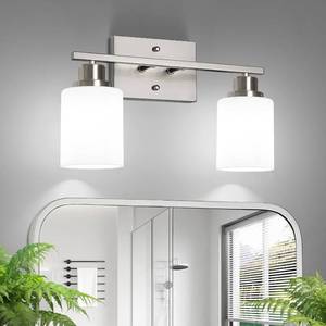 lot 4277 image: Ascher 2-Light Vanity Light, Brushed Nickel Wall Sconces with Frosted Glass