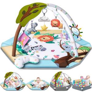 lot 4284 image: Baby Gym Play Mat 8-in-1 Tummy Time & Ball Pit with 6 Toys, Washable