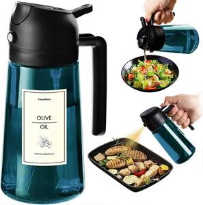 lot 4287 image: TrendPlain 16oz470ml Blue Glass Olive Oil Sprayer, 2-in-1 Dispenser, Black