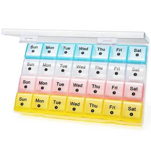 lot 4296 image: FHORAIN Monthly Pill Organizer 28 Day, 4 Weeks Box, XL Organizer Multicolor