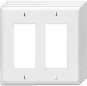 lot 4299 image: Decorator Wall Plates 2-Gang SwitchOutlet Cover Plate, White (4-Pack)