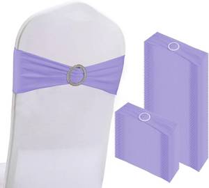 lot 4309 image: WJWHQ 100PCS Spandex Stretch Chair Sashes Bows Elastic Bands Light Purple