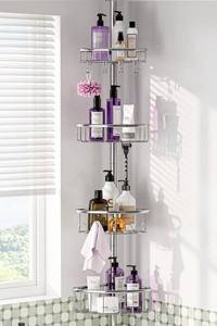 lot 4310 image: Corner Shower Caddy Tension Pole 4-Tier 47-121 Adjustable Stainless Steel