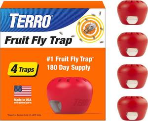 lot 4314 image: TERRO Fruit Fly Trap 4-Pack, 180 Day Lure Supply, Food-Based Lure