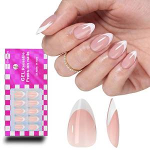 lot 4321 image: French Almond Press-On Nails, Short, 16 Sizes, Glossy, 32pcs, Glue Included